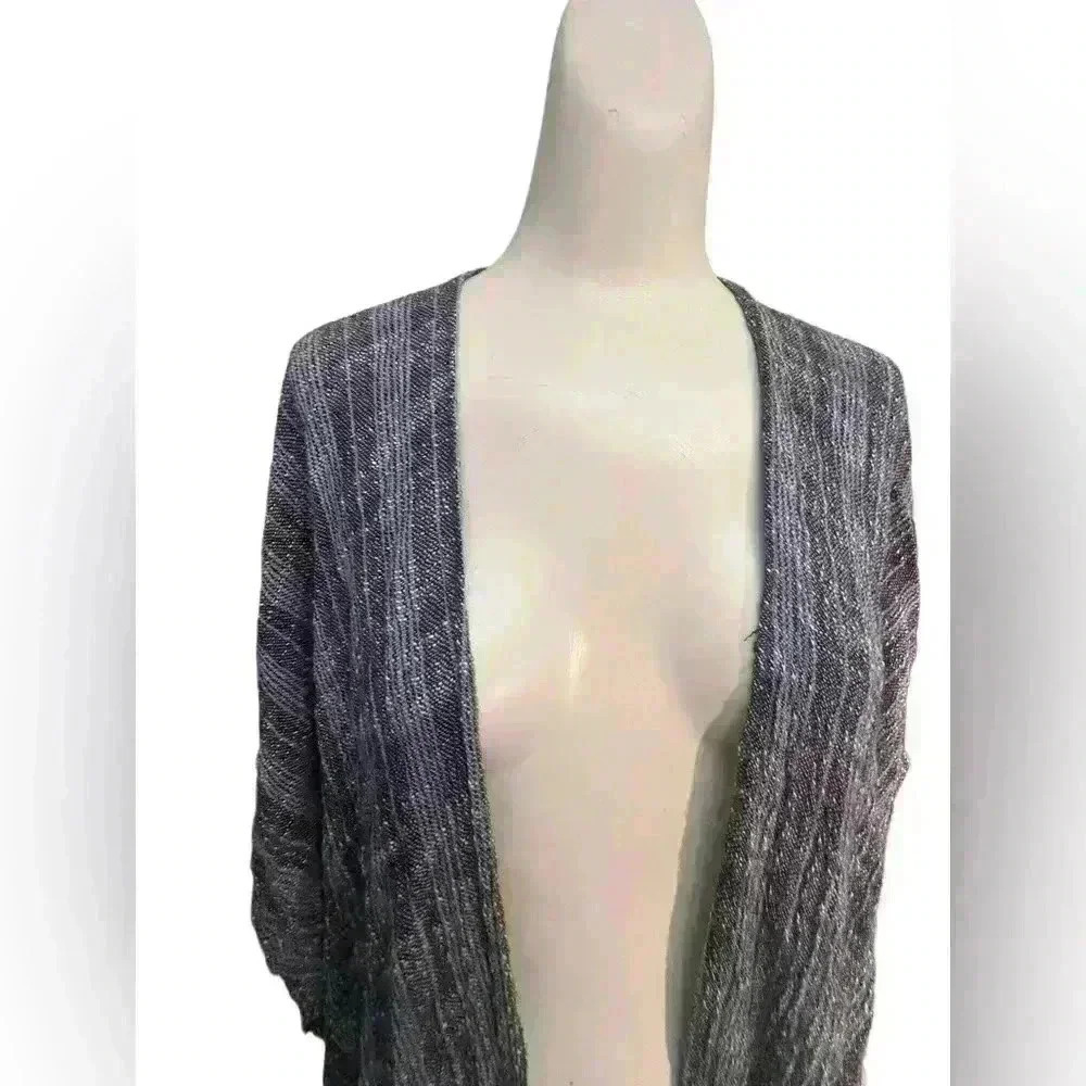 Treasure & Bond Duster Wrap Topper in Denim Blue Weave Pattern — One Size - Picture 3 of 9
